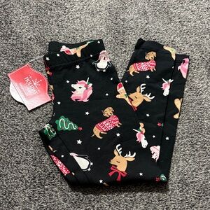 Girls Holiday Christmas Leggings XS (4–5) NWT Unicorn Reindeer Print